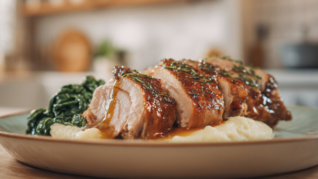 Coscia di tacchino con crema di sedano rapa e spinaci - coscio-tacchino-sedano-rapa-spinaci