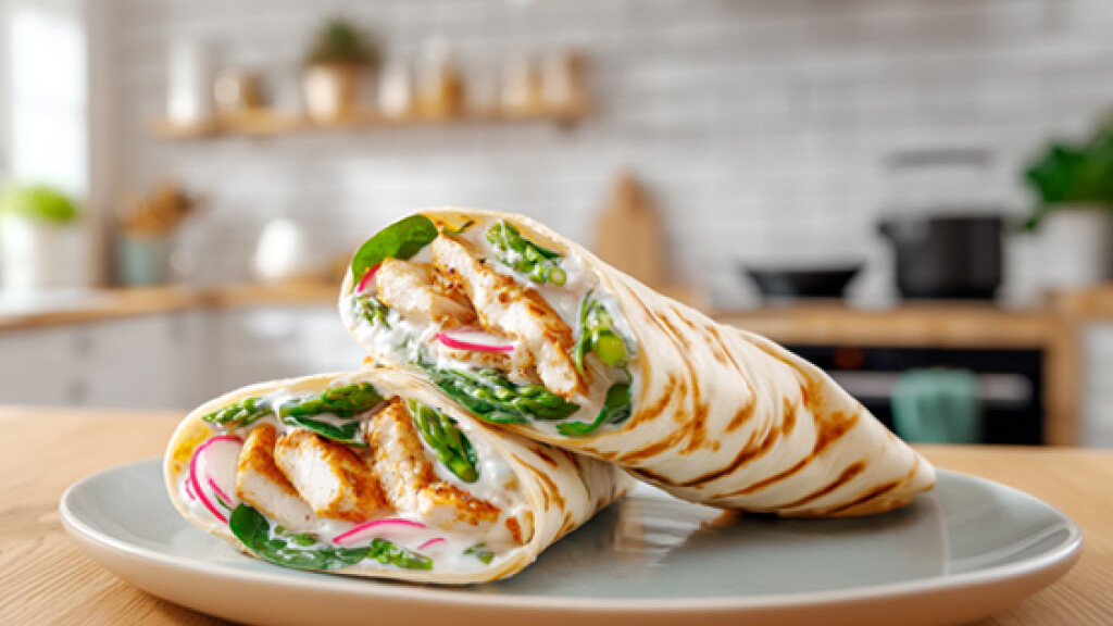 Piadina con kebab di pollo, asparagi e salsa allo yogurt - piadina-pollo-asparagi