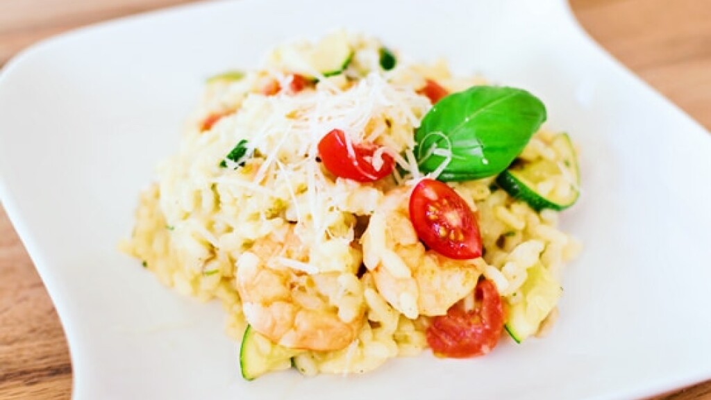 Risotto con Zucchine, Gamberi e Datterini - Risotto con Zucchine Verdi, Gamberi e datterini