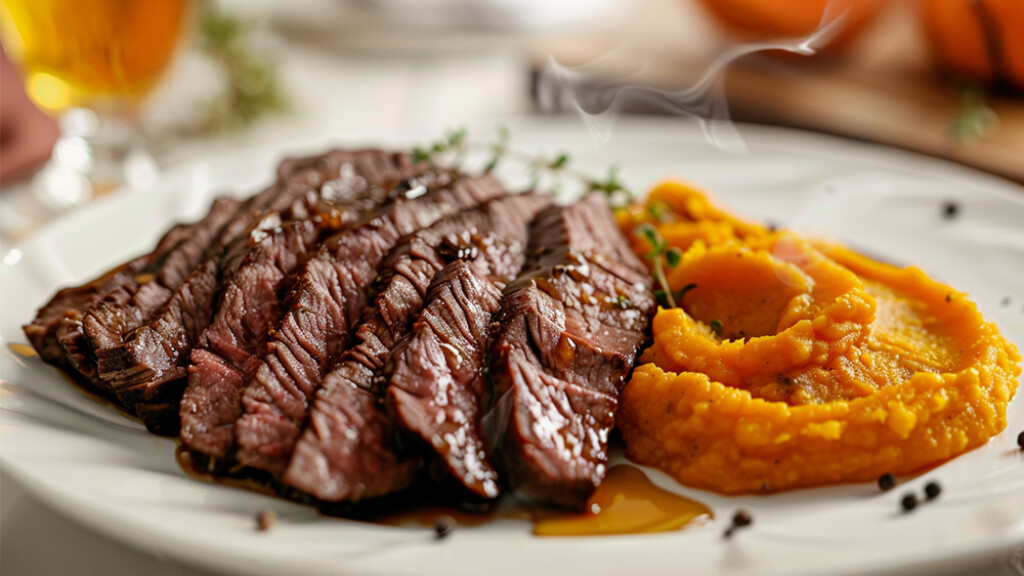 Tagliata di bovino con purè di zucca e miele - tagliata-bovino-con-pure-di-zucca-emiele