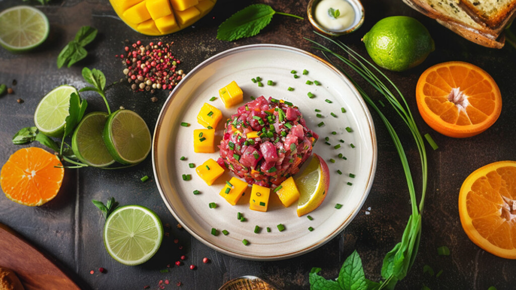 Tartare con Mango e Agrumi e Pepe Rosa - tartare-mango-agrumi-salsa-yogurt