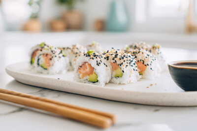 Sushi con avocado e sashimi di salmone affumicato - sushi-salmone-avocado