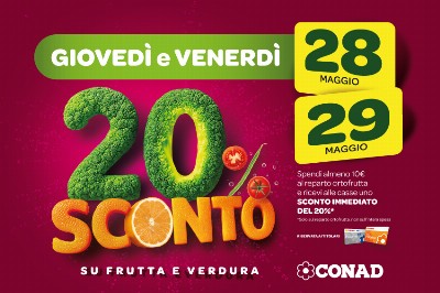 Da Conad, il 28 e 29 maggio il 20% di sconto su Frutta Fresca e Verdura