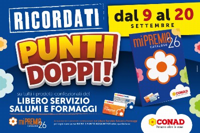 Dal 9 al 20 settembre PUNTI DOPPI su Salumi e Formaggi